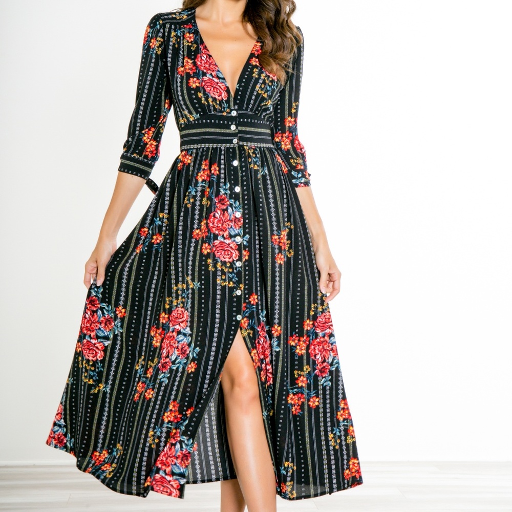 NWT Quarter Tie Sleeves Maxi Dress MADE IN USA - Picture 2 of 8